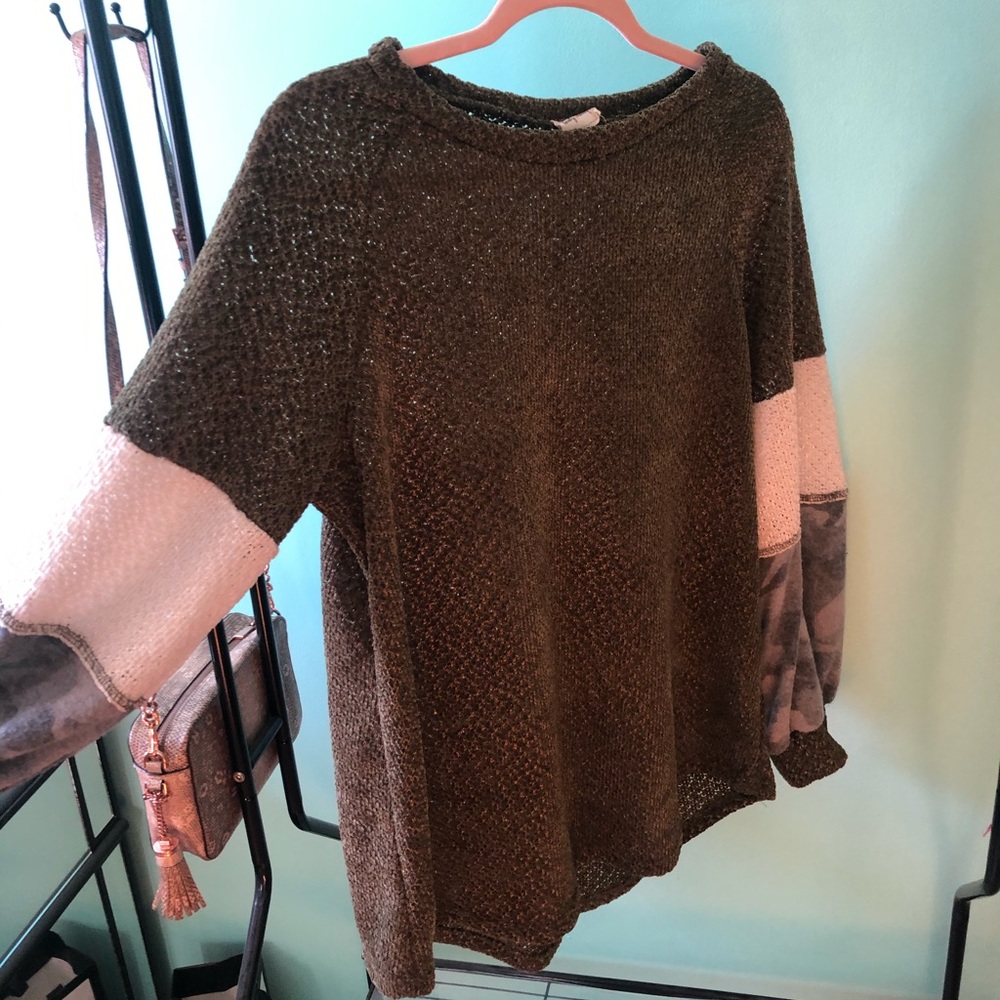 Army green sweater with arm detailing
